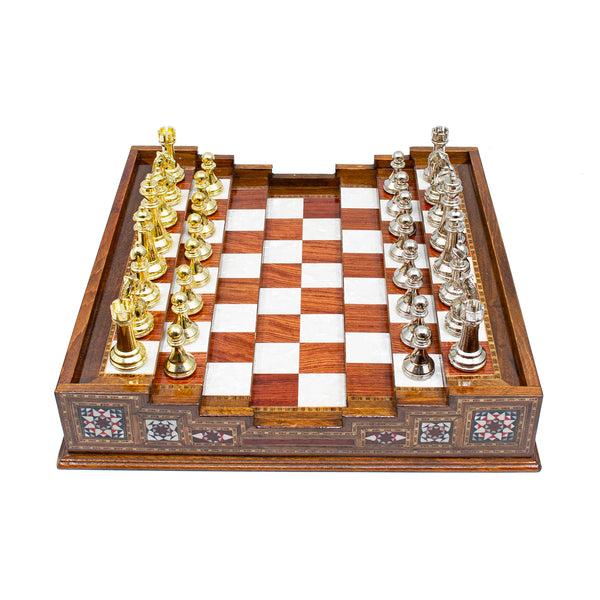 Hand Made Unique Arena Chess Board with Classic Luxury Metal Chess Pieces - Stairs Chess Board