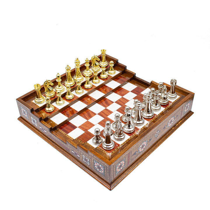 Unique Arena Chess Board with Classic Luxury Metal Chess Pieces