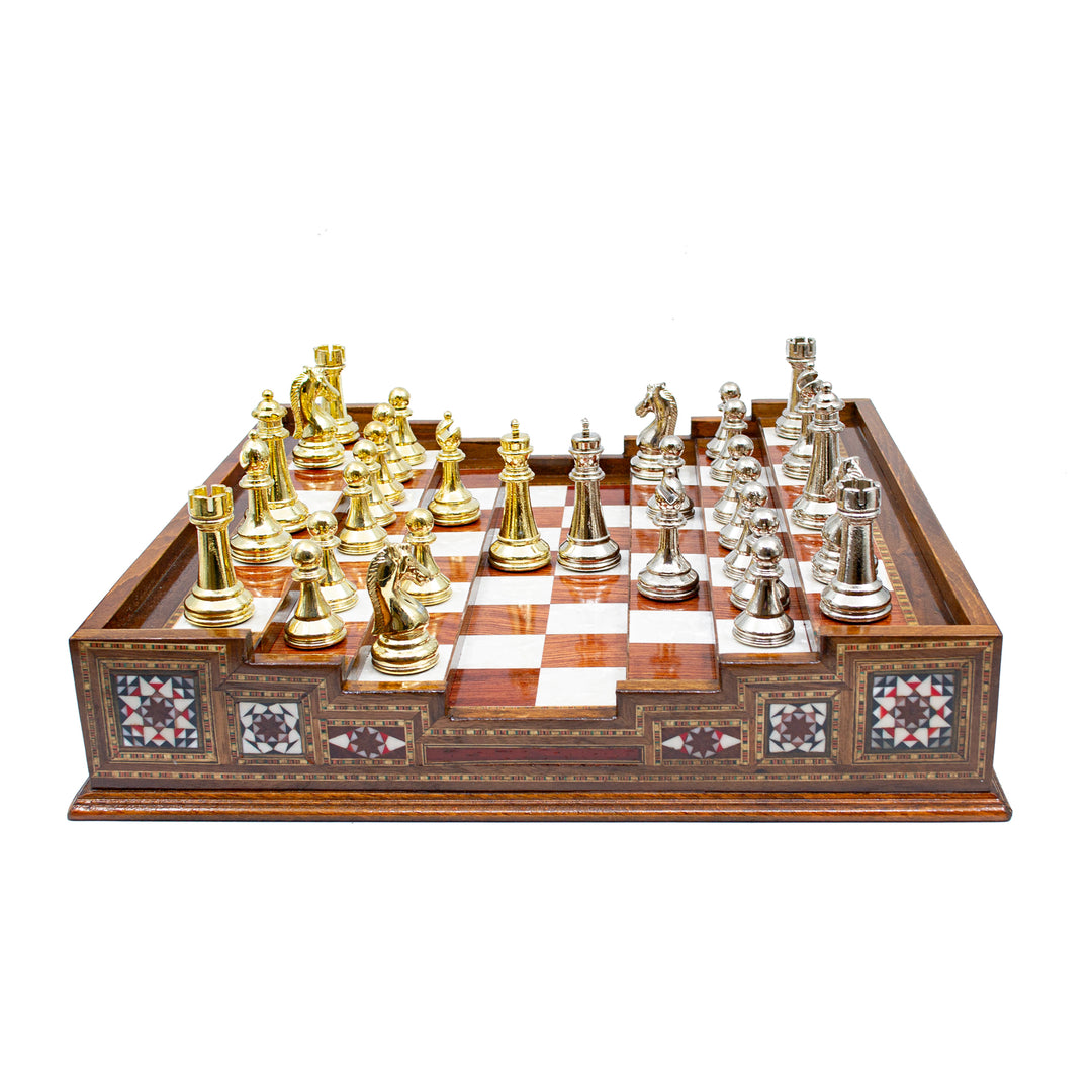 Unique Arena Chess Board with Classic Luxury Metal Chess Pieces