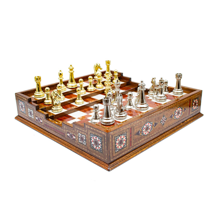 Unique Arena Chess Board with Classic Luxury Metal Chess Pieces