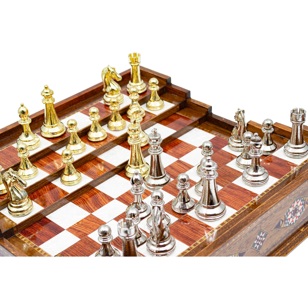 Unique Arena Chess Board with Classic Luxury Metal Chess Pieces