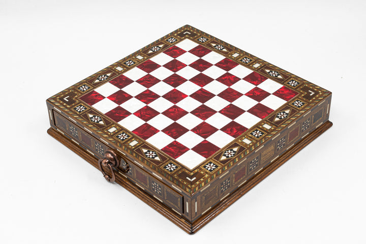Luxury Chess Board With Storage Drawer - Red