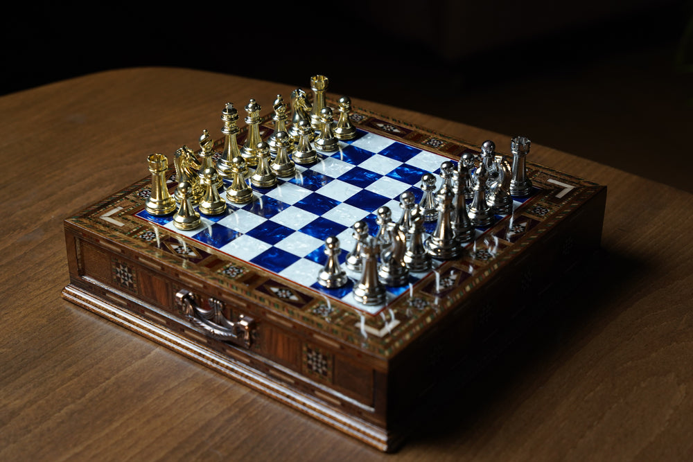 Handmade Luxury Chess Set With Storage Units (Blue)My Chess Sets