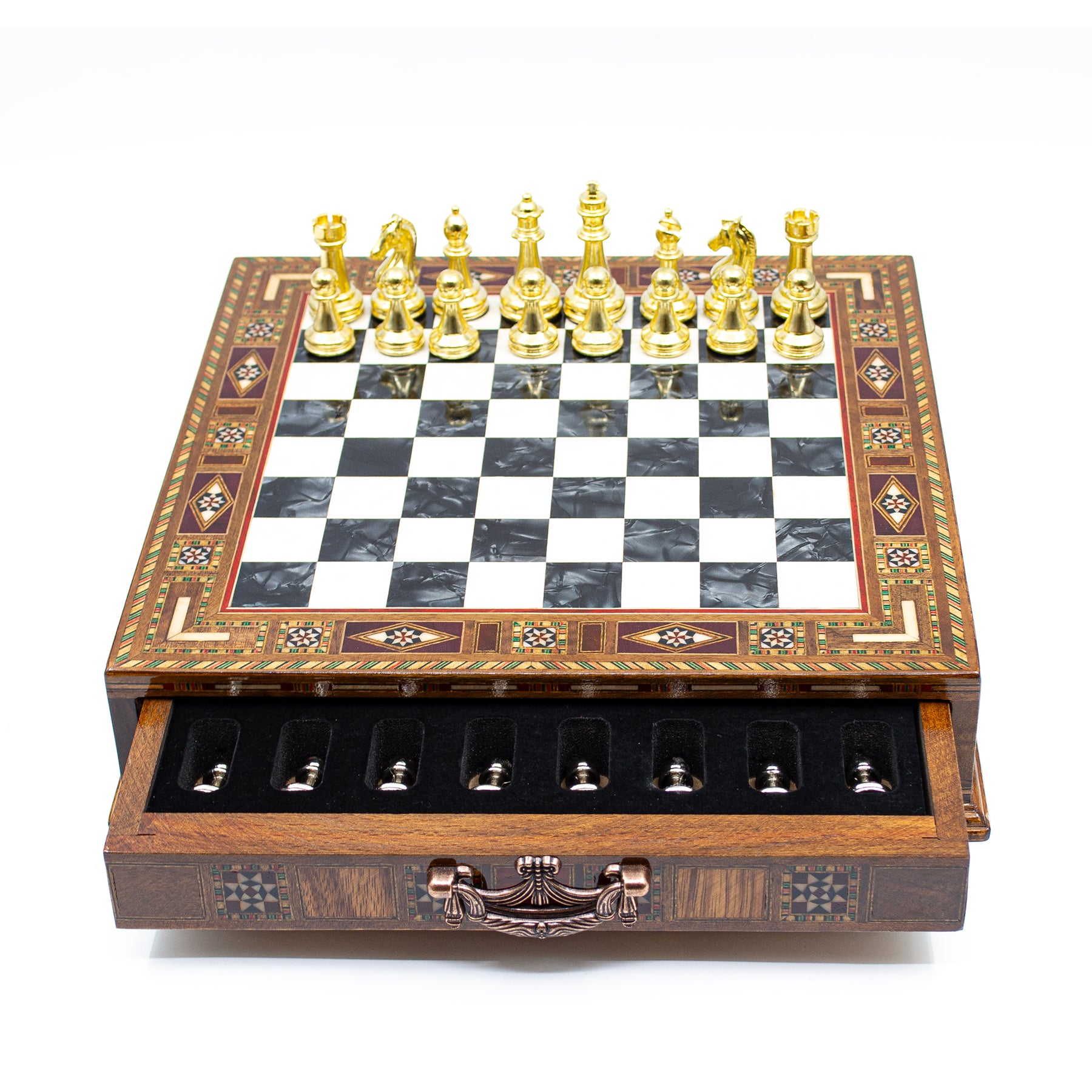 Luxury Wooden Chess Set With Storage Units Black and Silver or Gold and ...