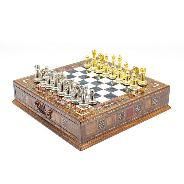 Luxury Wooden Chess Set With Storage Units - Black & Silver / Gold & Silver