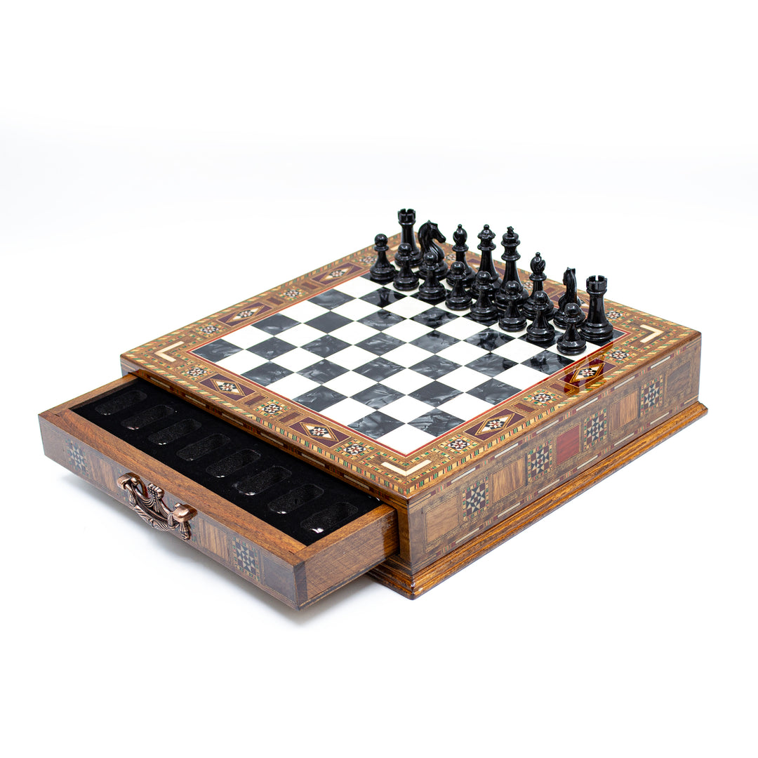 Luxury Chess Board With Storage Drawer - Black