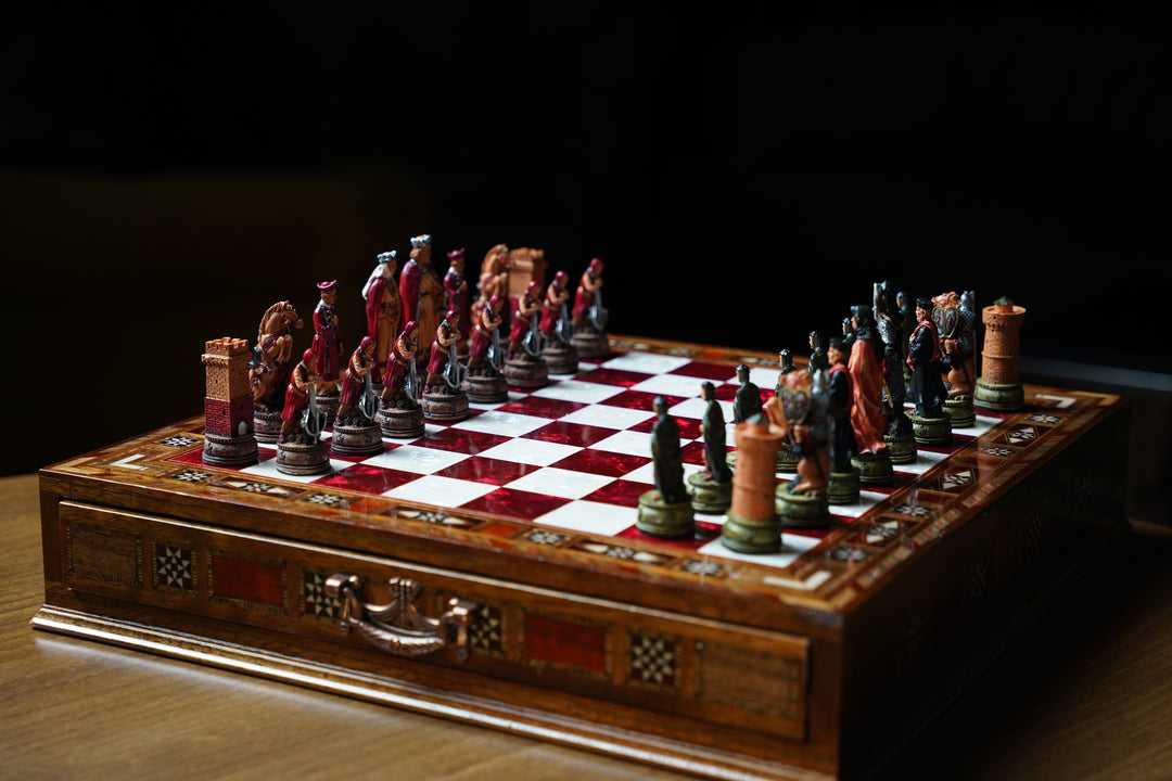 Luxury Wooden Camelot Themed Chess Set With Storae Units