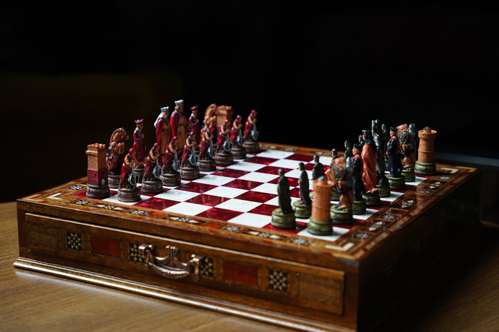 Luxury Wooden Camelot Themed Chess Set With Storae Units