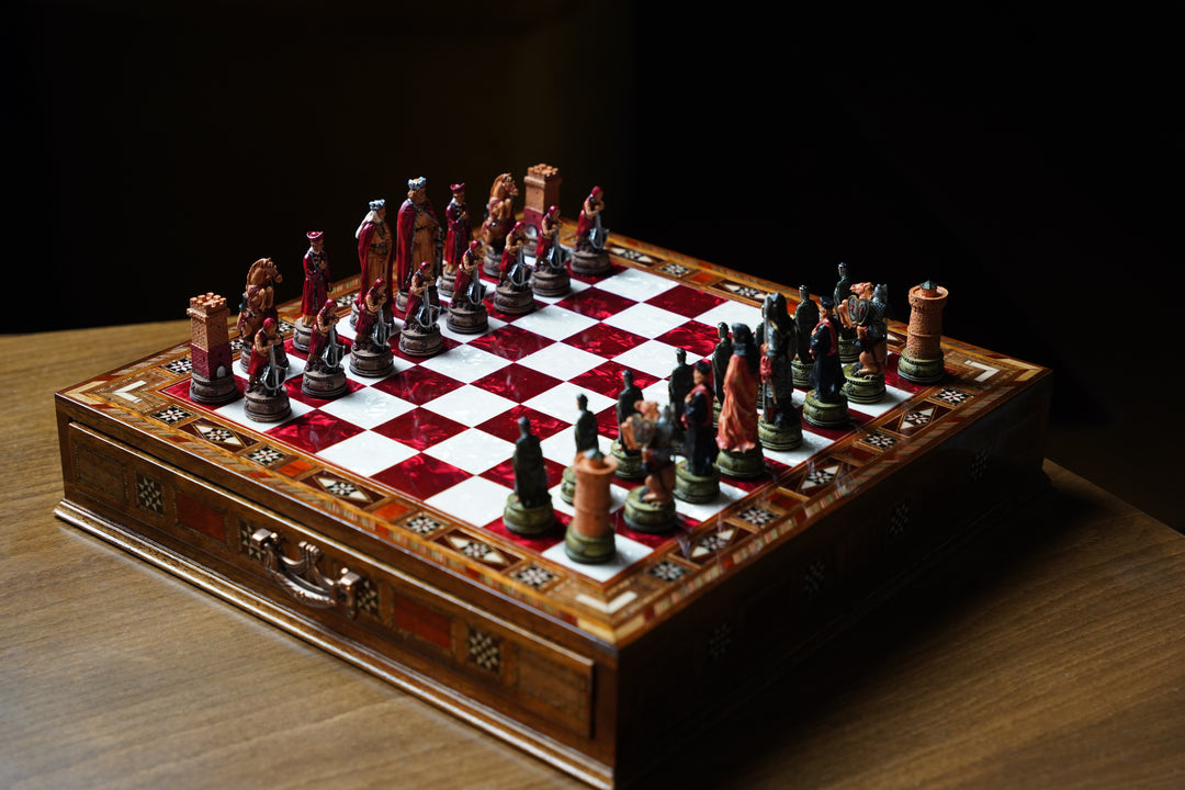 Luxury Wooden Camelot Themed Chess Set With Storae Units