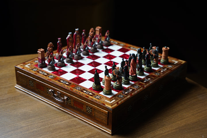 Luxury Wooden Camelot Themed Chess Set With Storae Units