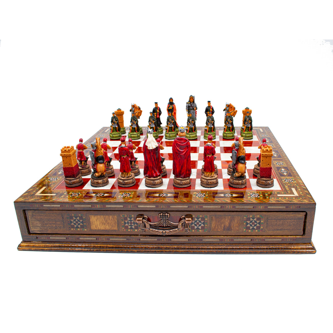 Luxury Wooden Camelot Themed Chess Set With Storae Units