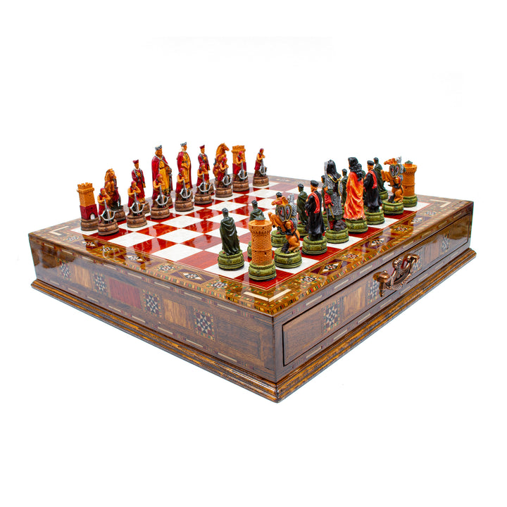 Luxury Wooden Camelot Themed Chess Set With Storae Units