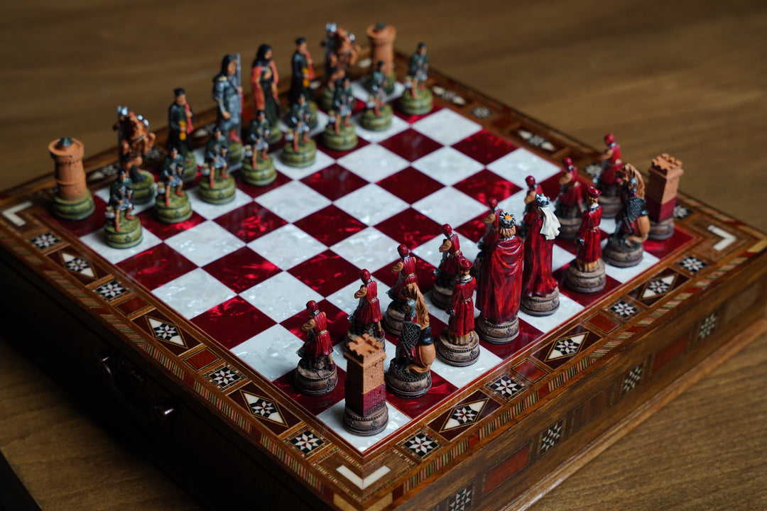 Luxury Wooden Camelot Themed Chess Set With Storae Units