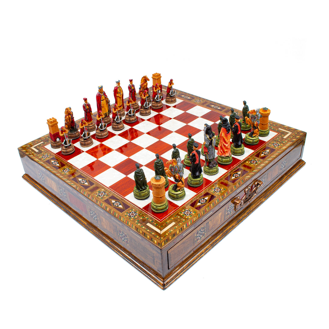 Luxury Wooden Camelot Themed Chess Set With Storae Units