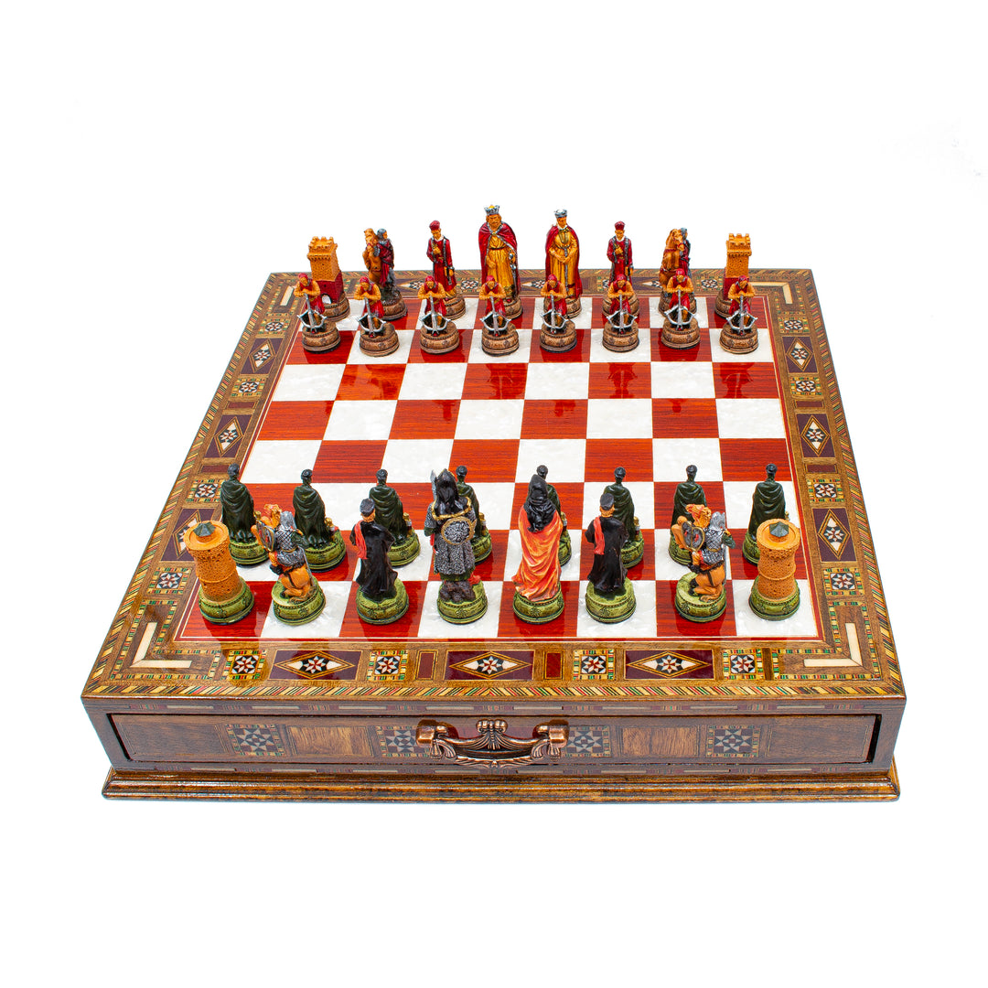 Luxury Wooden Camelot Themed Chess Set With Storae Units