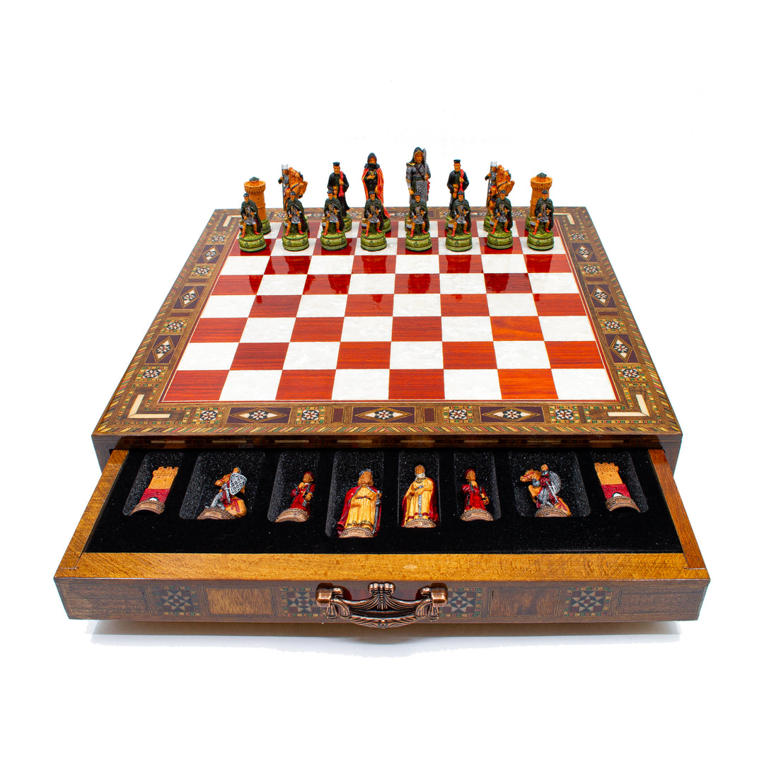 Luxury Wooden Camelot Themed Chess Set With Storae Units