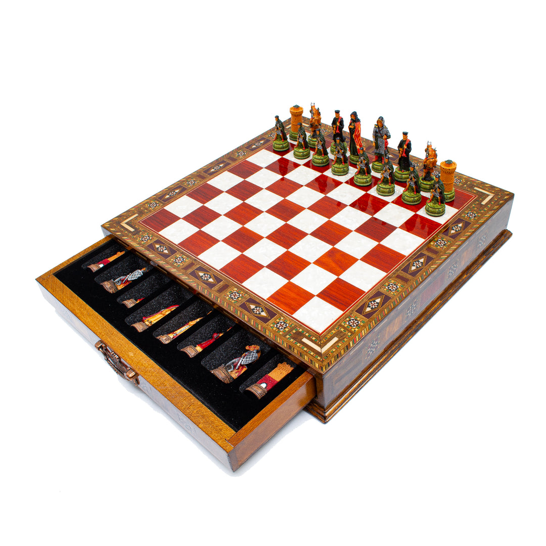 Luxury Wooden Camelot Themed Chess Set With Storae Units