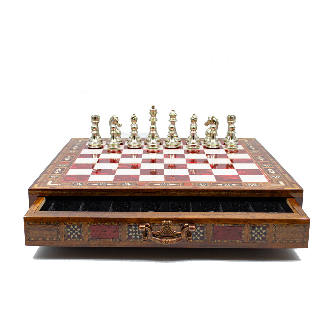 Luxury Chess Board With Storage Drawer - Red