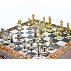 Luxury Wooden Chess Set With Storage Units - Gold And Silver Metal Chess Pieces (Black Chess Board) My Chess Sets