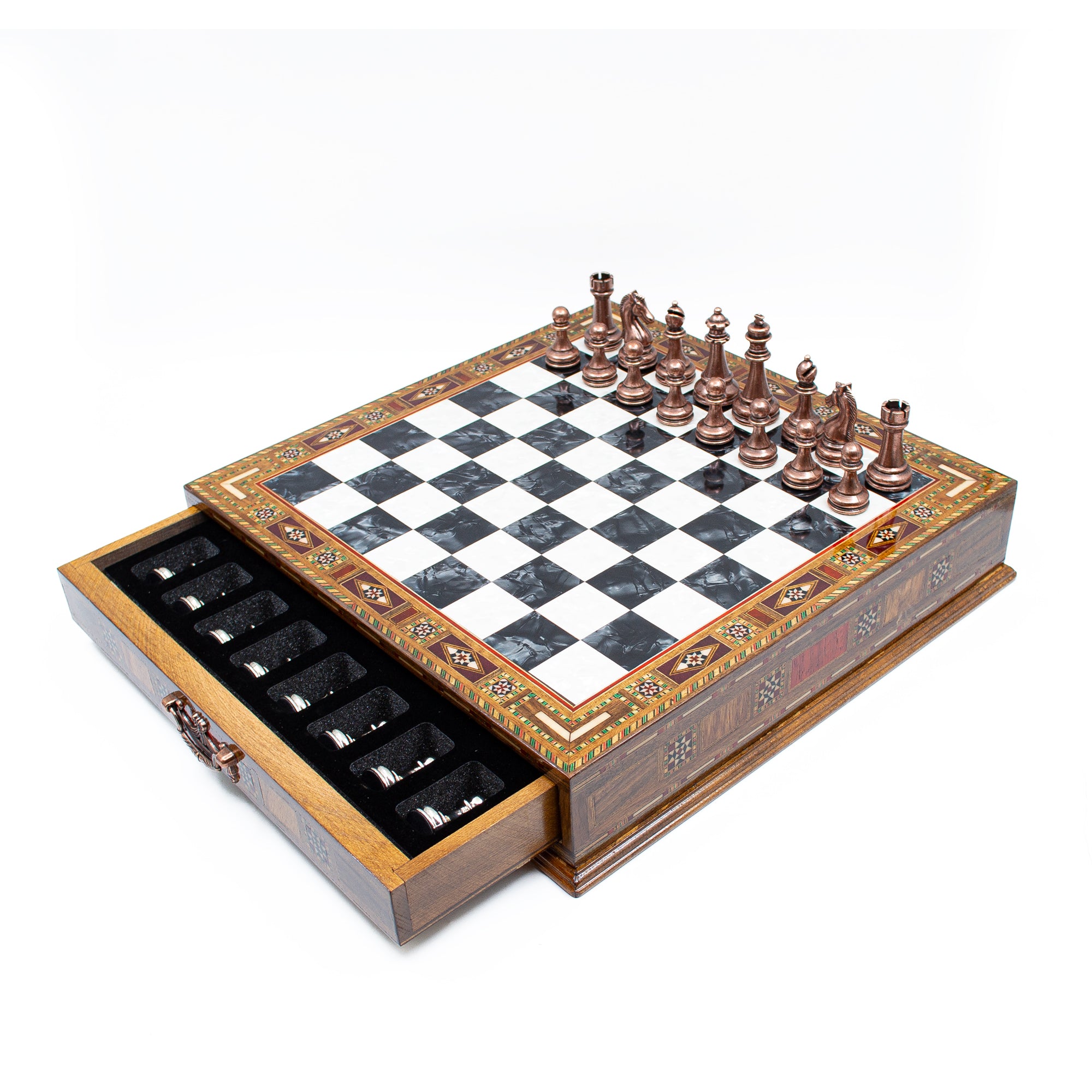 14” Luxury Metal Chess Set, Personalized Wooden Chess Board with newest Storage Metal C