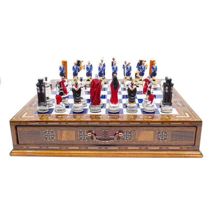 Crusaders & Ottoman Hand Painted Themed Chess Set With Drawer