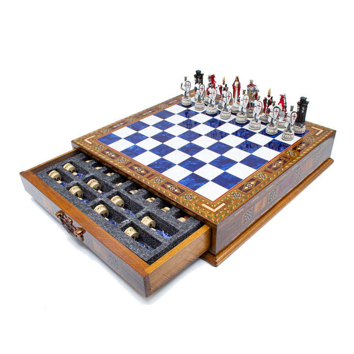 Crusaders & Ottoman Hand Painted Themed Chess Set With Drawer