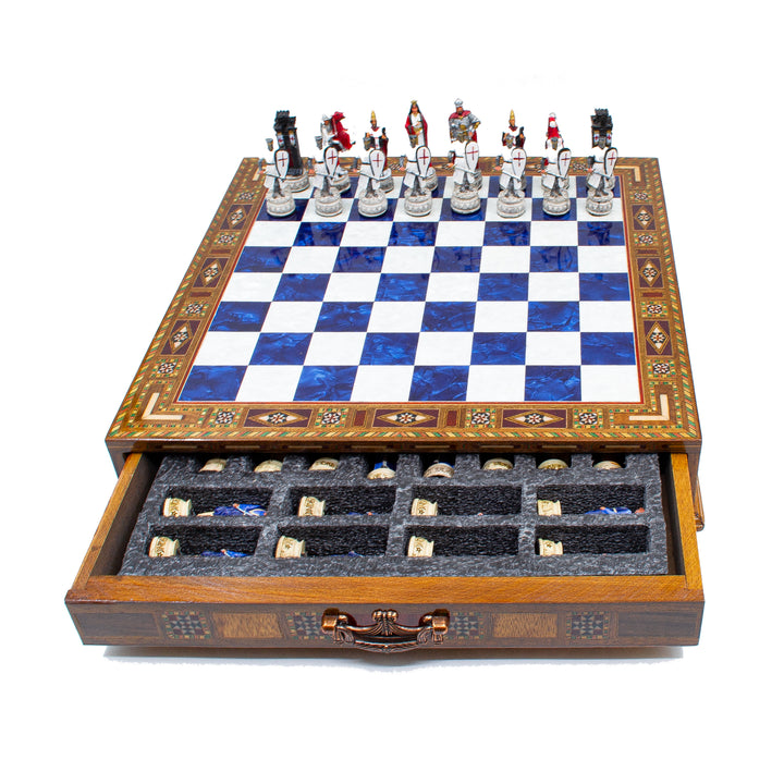 Crusaders & Ottoman Hand Painted Themed Chess Set With Drawer