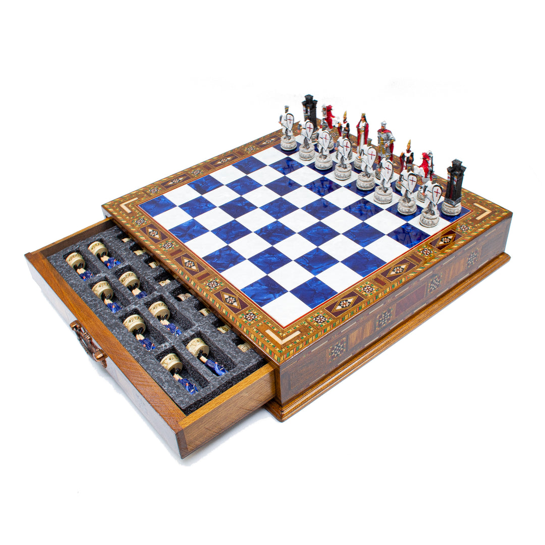 Crusaders & Ottoman Hand Painted Themed Chess Set With Drawer