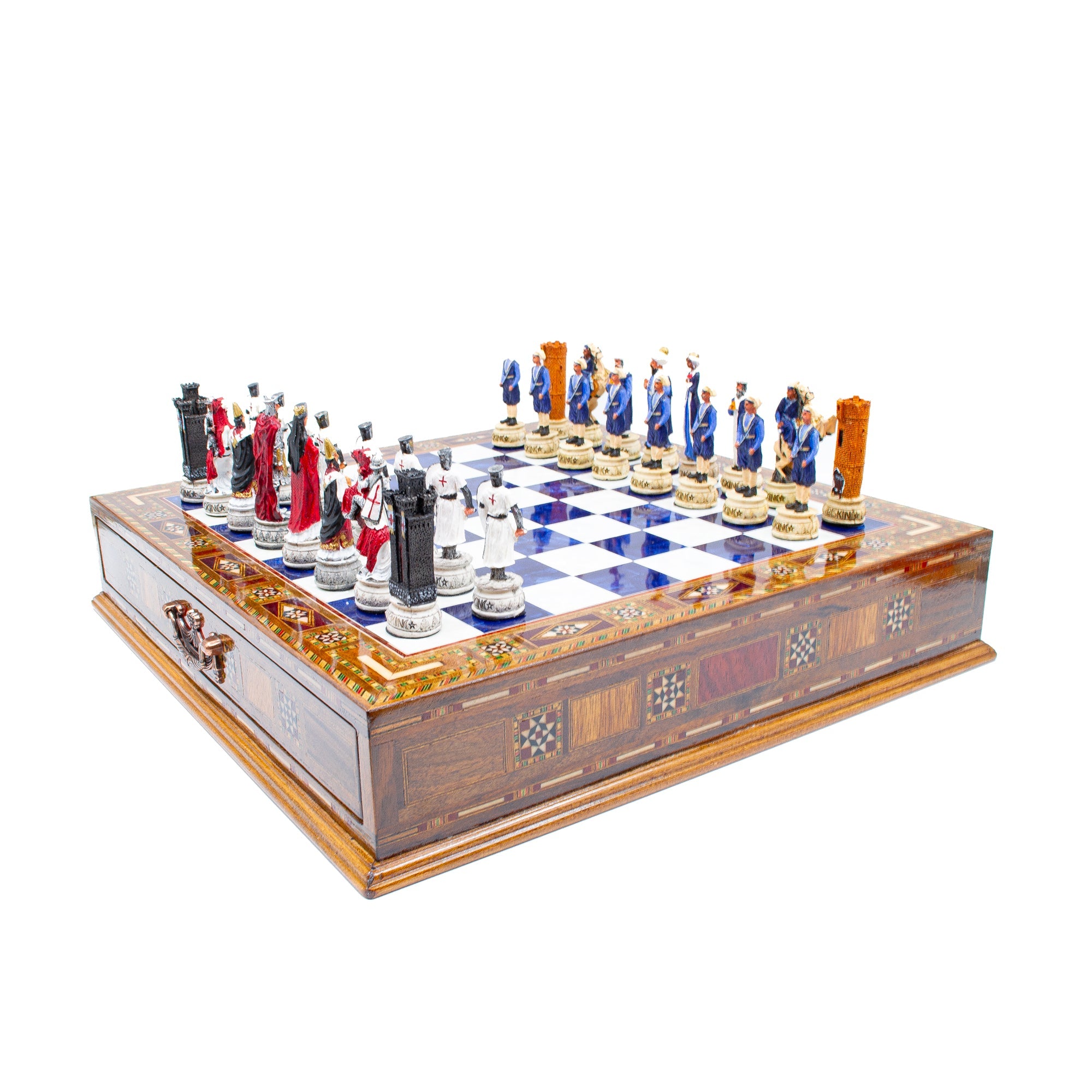 Crusaders and Ottoman Army’s Hand Painted Themed Chess Set With Storage Drawer My Chess Sets