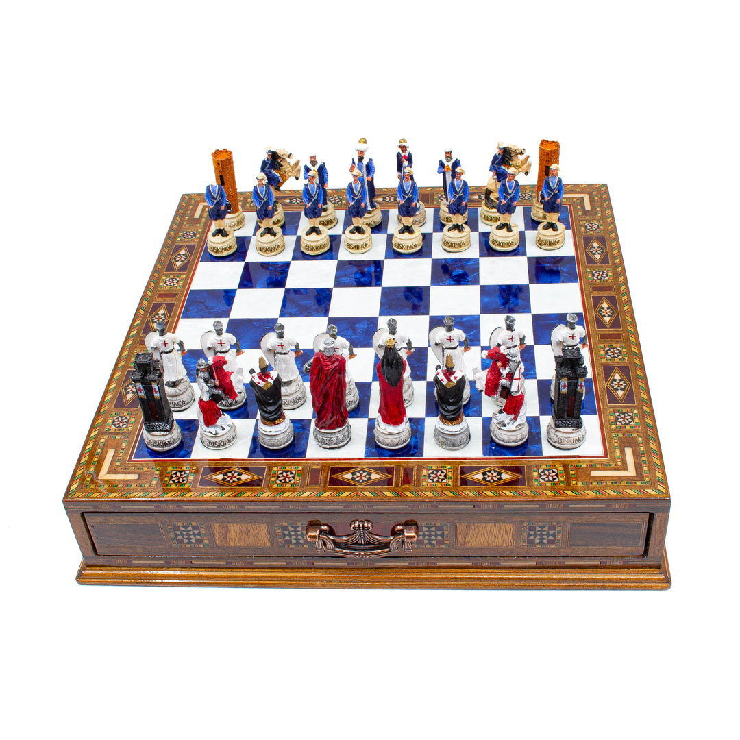 Crusaders & Ottoman Hand Painted Themed Chess Set With Drawer