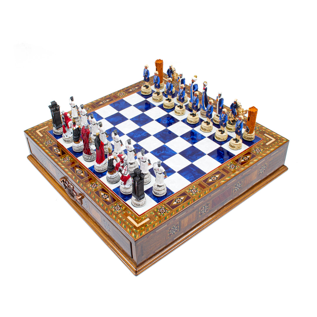 Crusaders & Ottoman Hand Painted Themed Chess Set With Drawer