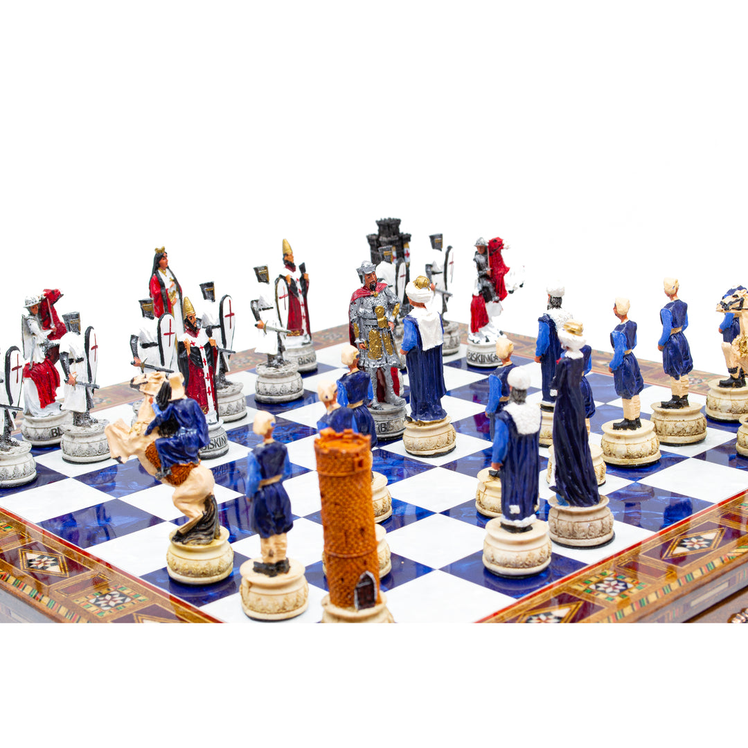 Crusaders & Ottoman Hand Painted Themed Chess Set With Drawer