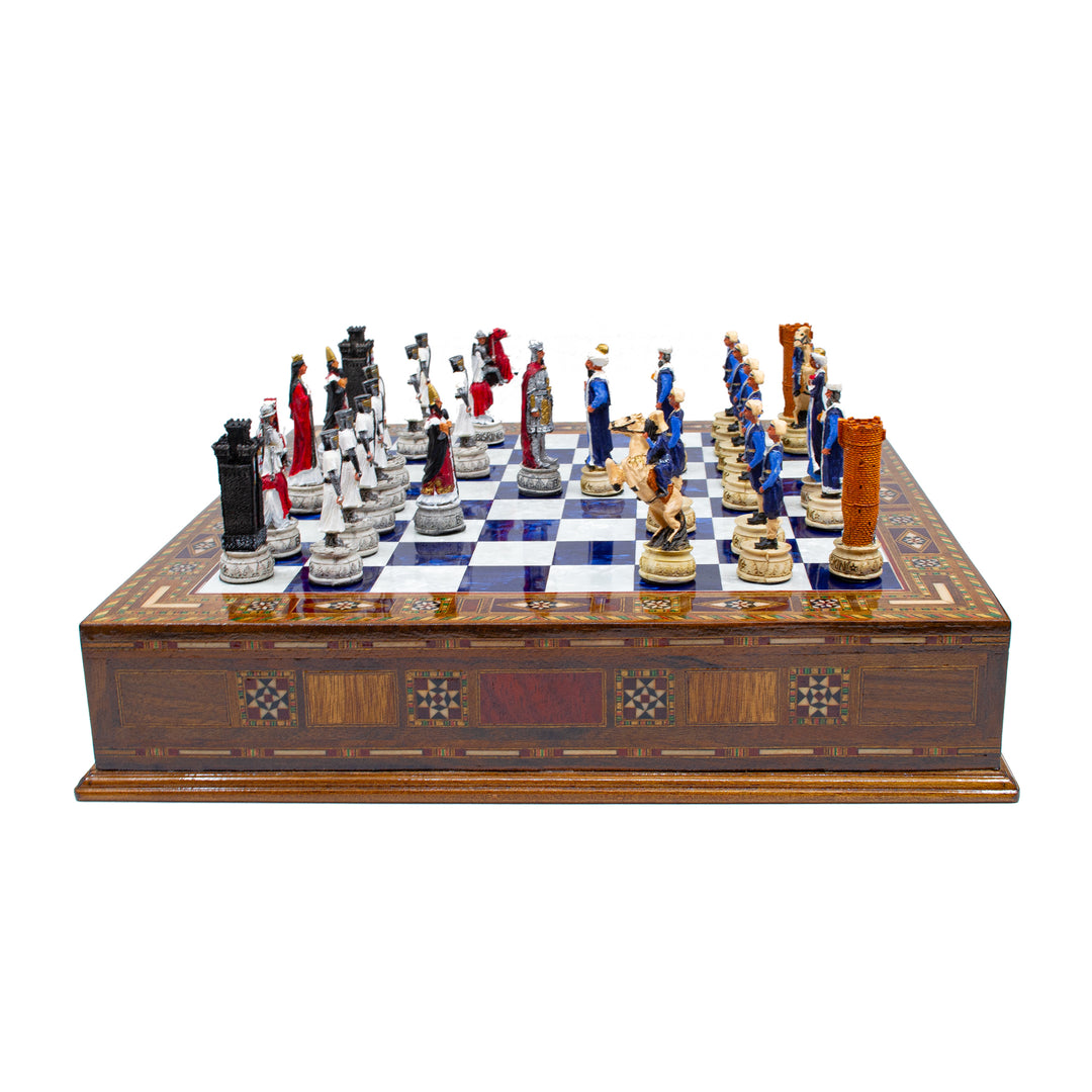 Crusaders & Ottoman Hand Painted Themed Chess Set With Drawer