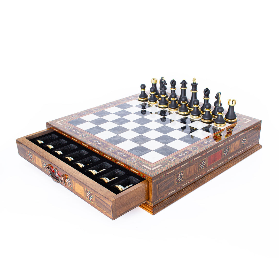 Luxury Chess Board With Storage Drawer - Black