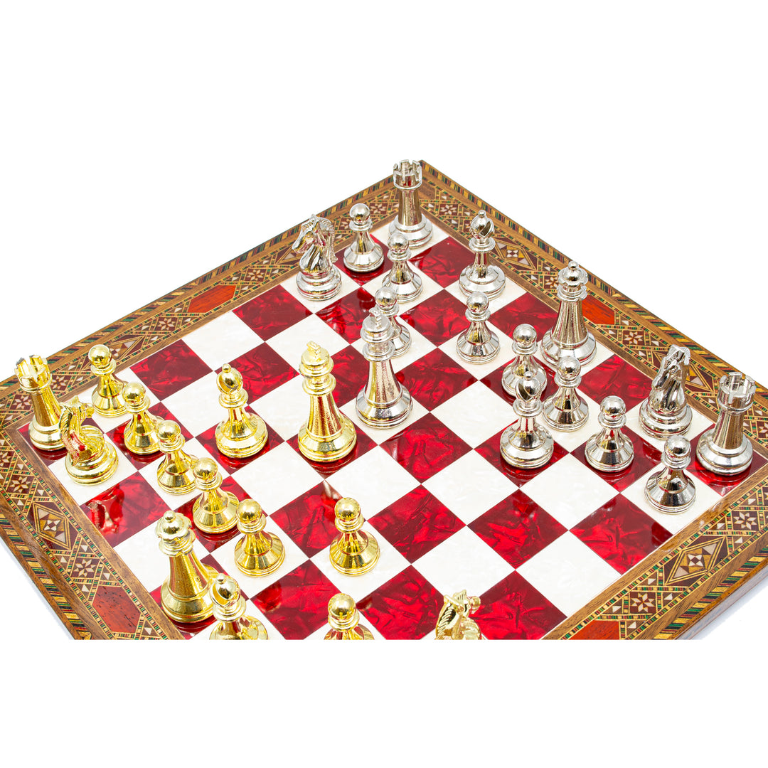 Mosaic Wooden Chess Board with Classic Chess PiecesMy Chess Sets