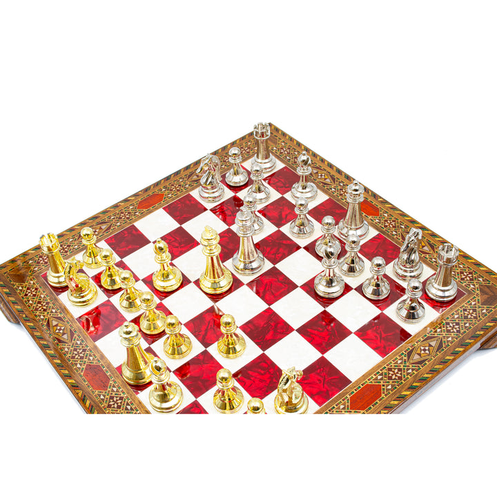 Mosaic Wooden Chess Board with Classic Chess PiecesMy Chess Sets