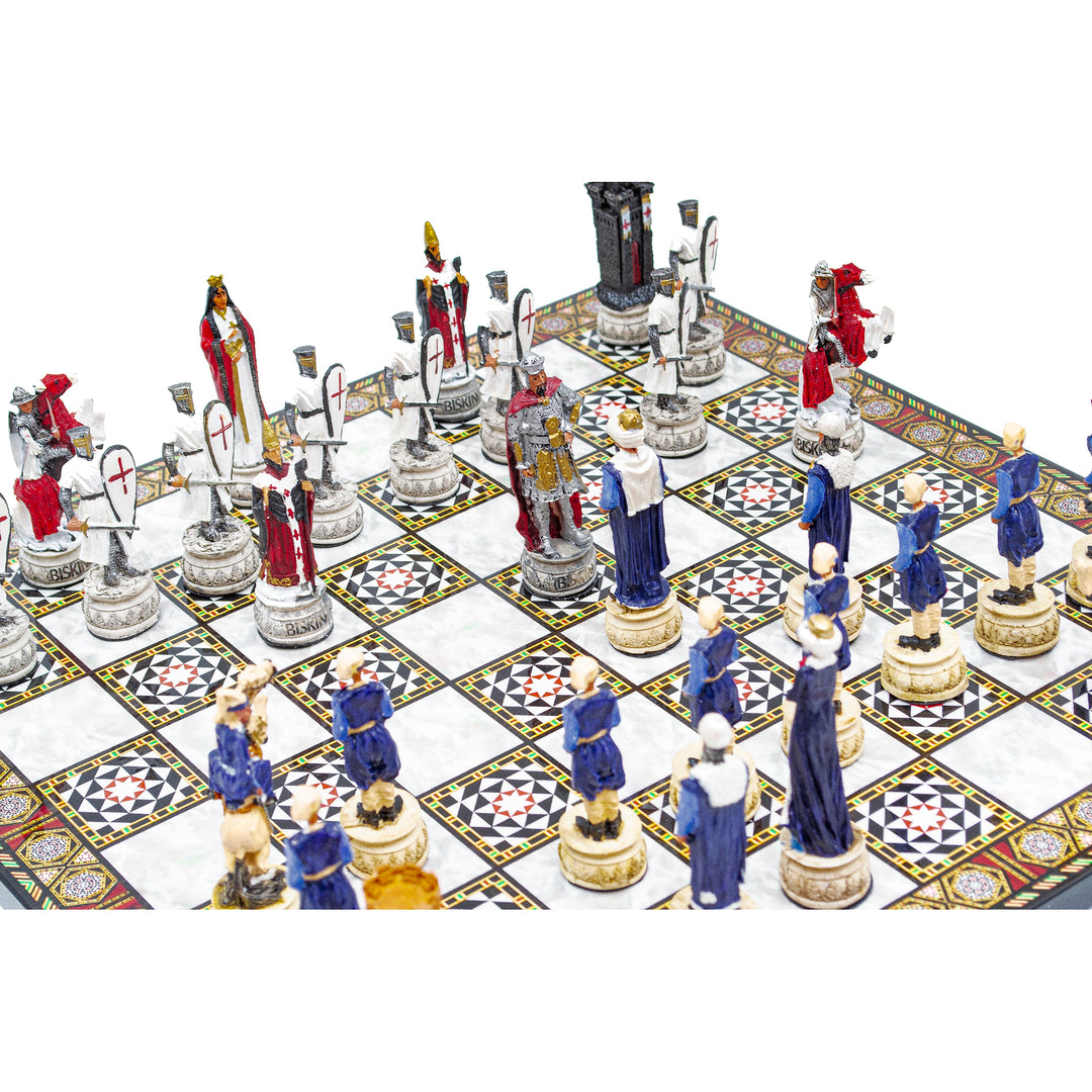 Mosaic foldable chess board with hand painted Ottoman chess piecesMy Chess Sets