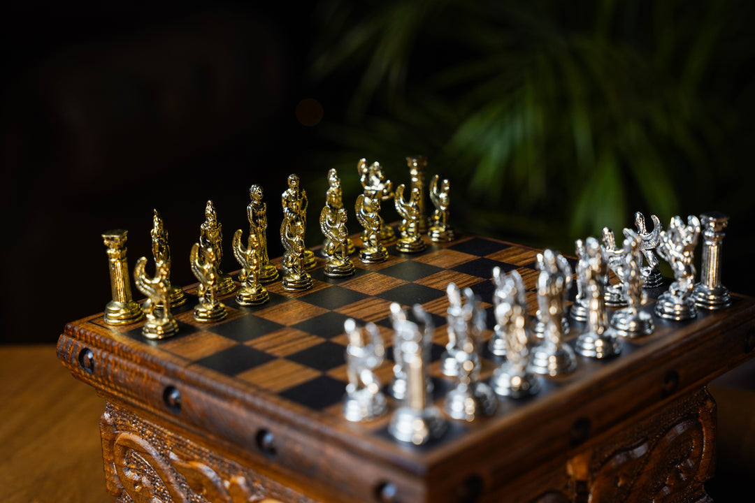 Wooden Chess Set With A Hidden Key And Velvet Storage Department - Roman’s Era ThemedMy Chess Sets