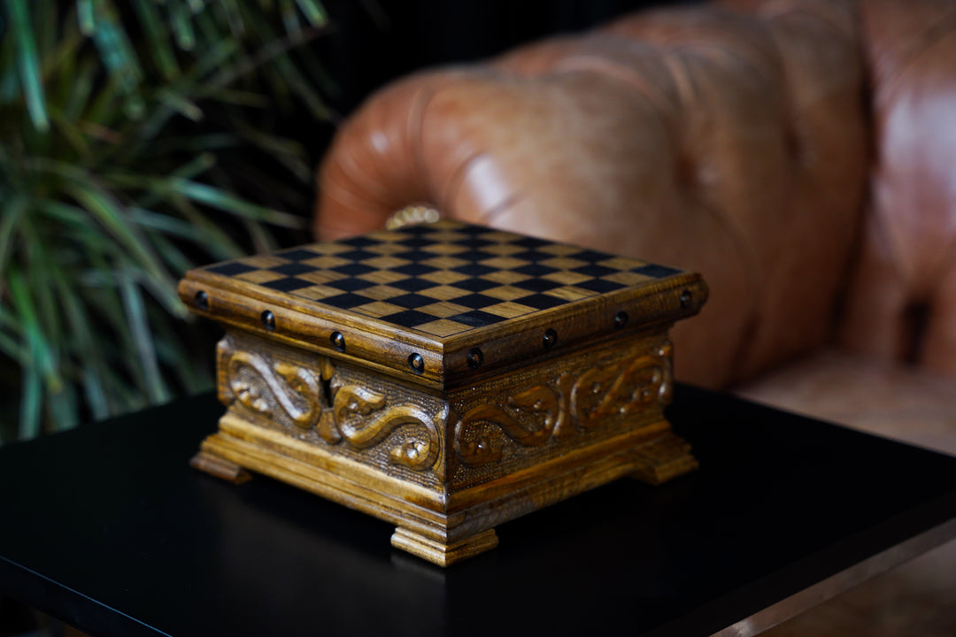 Wooden Chess Set With A Hidden Key And Velvet Storage Department - Roman’s Era ThemedMy Chess Sets