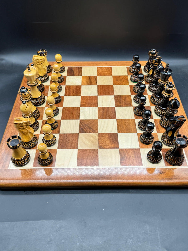 Burnt Staunton Chess Pieces - 3.9" King - In Boxwood